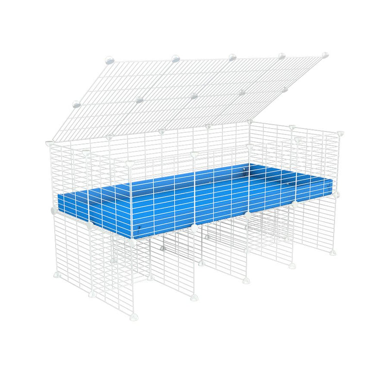 a 4x2 C&C cage for guinea pigs with a stand and a top blue plastic safe white c and c grids by kavee
