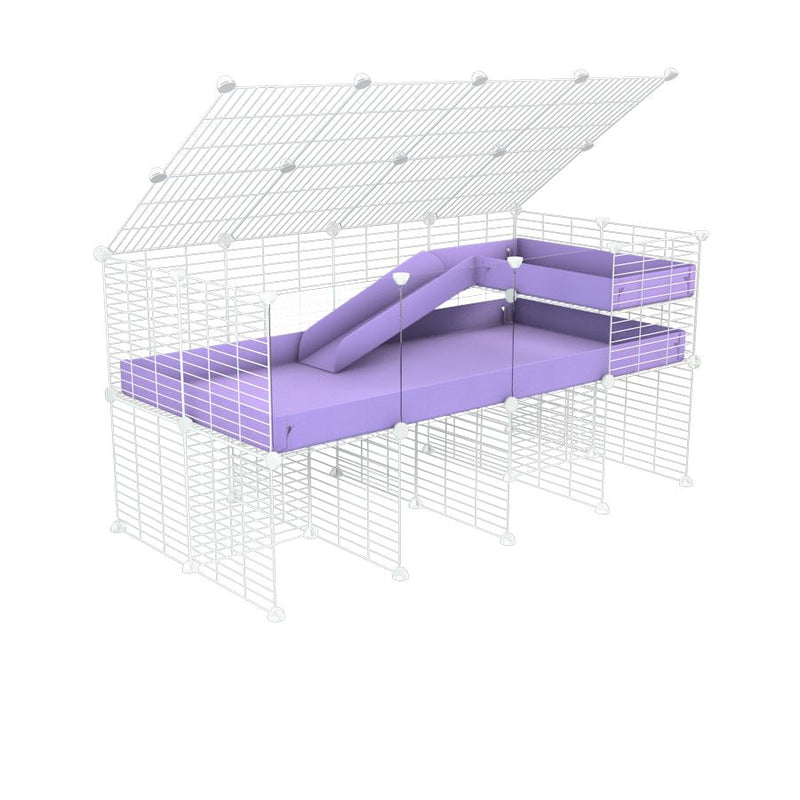 A 2x4 C and C guinea pig cage with clear transparent plexiglass acrylic panels  with stand loft ramp lid small size meshing safe white CC grids purple lilac pastel correx sold in UK