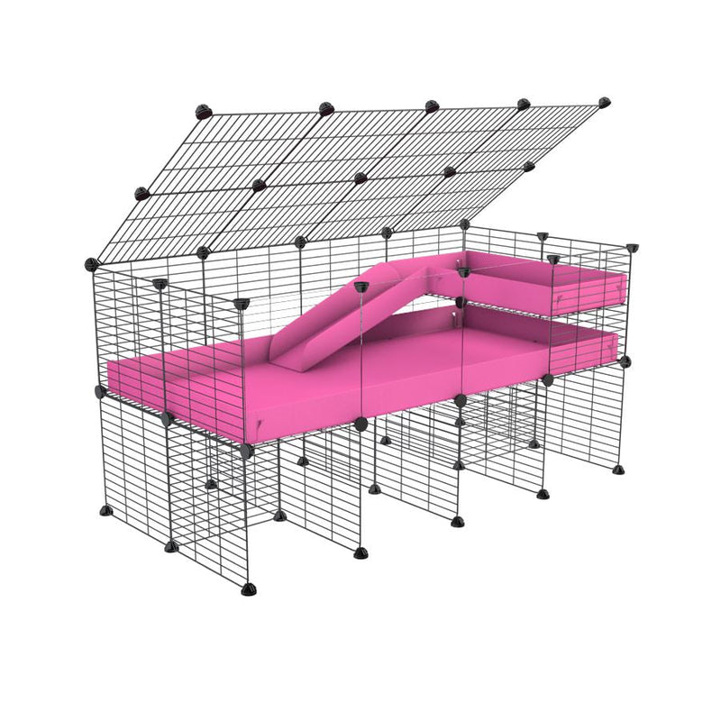 A 2x4 C and C guinea pig cage with clear transparent plexiglass acrylic panels  with stand loft ramp lid small size meshing safe grids pink correx sold in UK