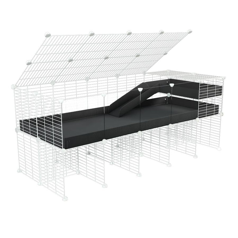A 2x5 C and C guinea pig cage with clear transparent plexiglass acrylic panels  with stand loft ramp lid small size meshing safe white grids black correx sold in UK