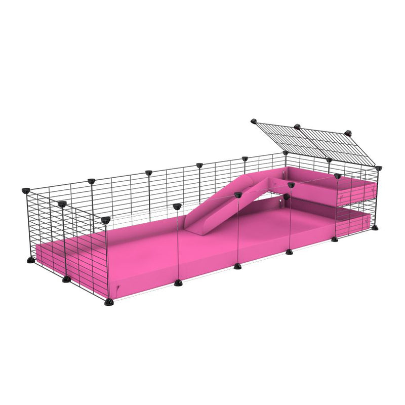 a 5x2 C&C guinea pig cage with clear transparent plexiglass acrylic panels  with a loft and a ramp pink coroplast sheet and baby bars by kavee