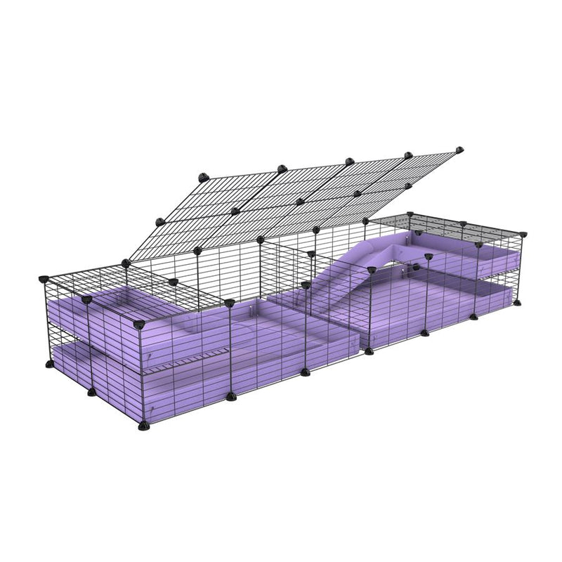 A 6x2 C&C cage with lid divider loft ramp for guinea pig fighting or quarantine with lilac coroplast from brand kavee