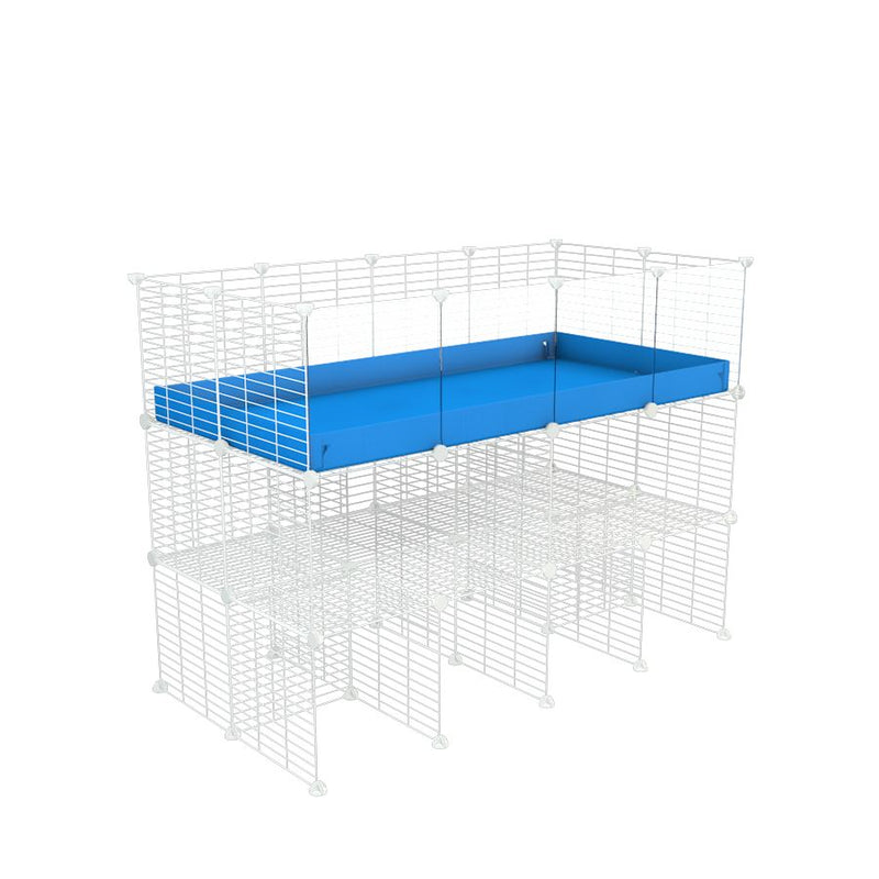 A 2x4 kavee C&C guinea pig cage with clear transparent plexiglass acrylic panels  with double stand blue coroplast made of baby bars safe white C and C grids