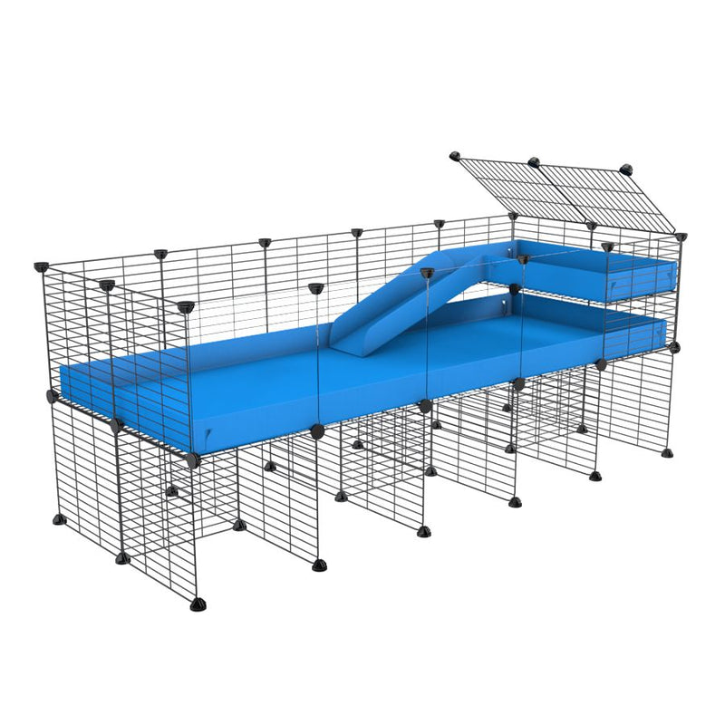 a 5x2 CC guinea pig cage with clear transparent plexiglass acrylic panels  with stand loft ramp small mesh grids blue corroplast by brand kavee