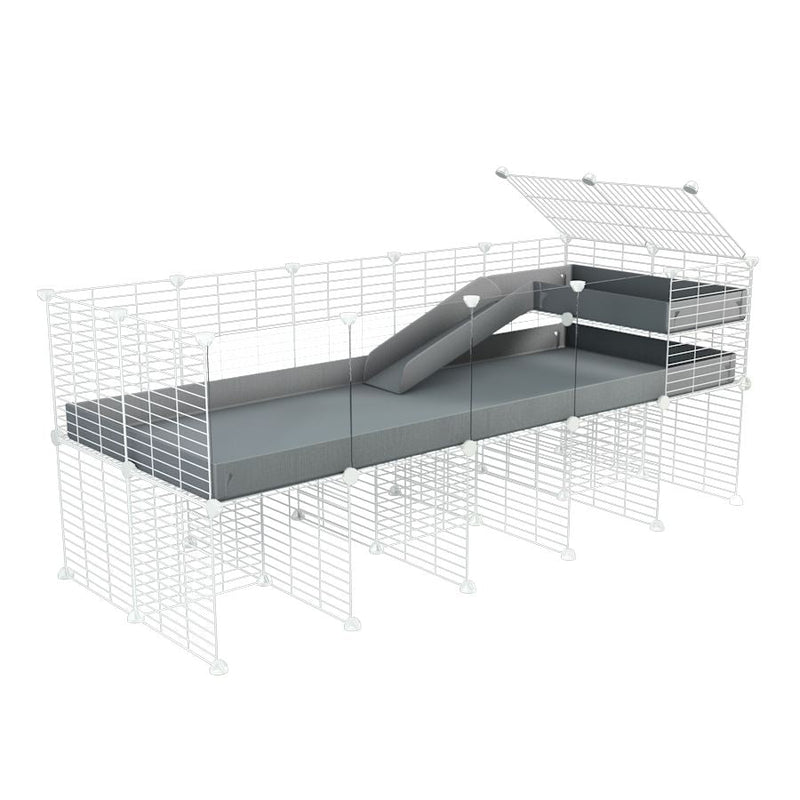 a 5x2 CC guinea pig cage with clear transparent plexiglass acrylic panels  with stand loft ramp small mesh white C&C grids grey corroplast by brand kavee