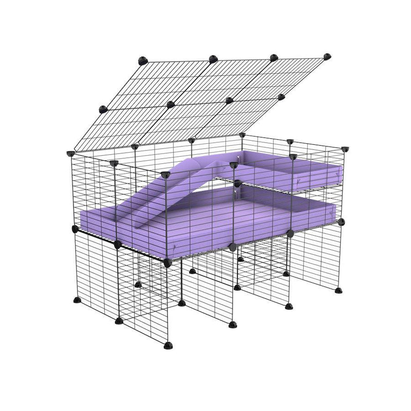 A 2x3 C and C guinea pig cage with stand loft ramp lid small size meshing safe grids purple lilac pastel correx sold in UK