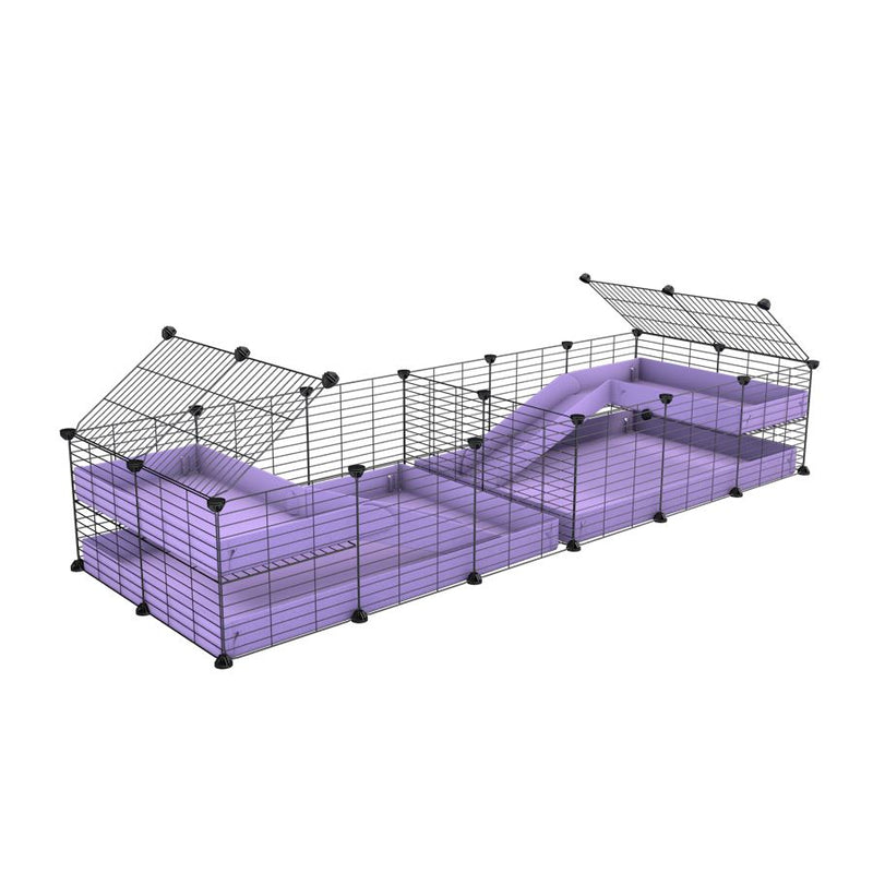 A 6x2 C&C cage with divider and loft ramp for guinea pig fighting or quarantine with lilac coroplast from brand kavee