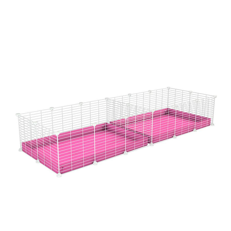 A 6x2 white C&C cage with divider for guinea pig fighting or quarantine with pink coroplast from brand kavee