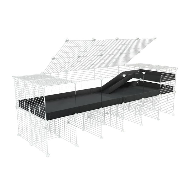 A 2x6 C and C guinea pig cage with clear transparent plexiglass acrylic panels  with stand loft ramp lid small size meshing safe white grids black correx sold in UK