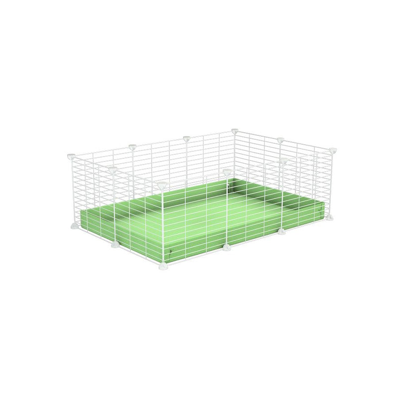 A cheap 3x2 C&C cage for guinea pig with green pastel pistachio coroplast and baby proof white grids from brand kavee