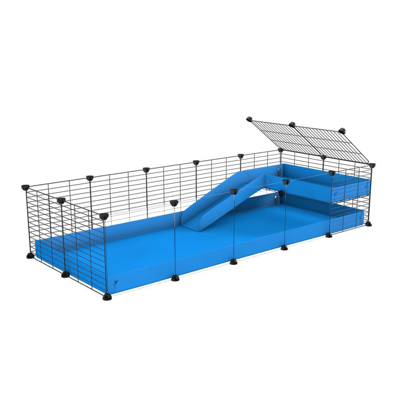 a 5x2 C&C guinea pig cage with clear transparent plexiglass acrylic panels  with a loft and a ramp blue coroplast sheet and baby bars by kavee