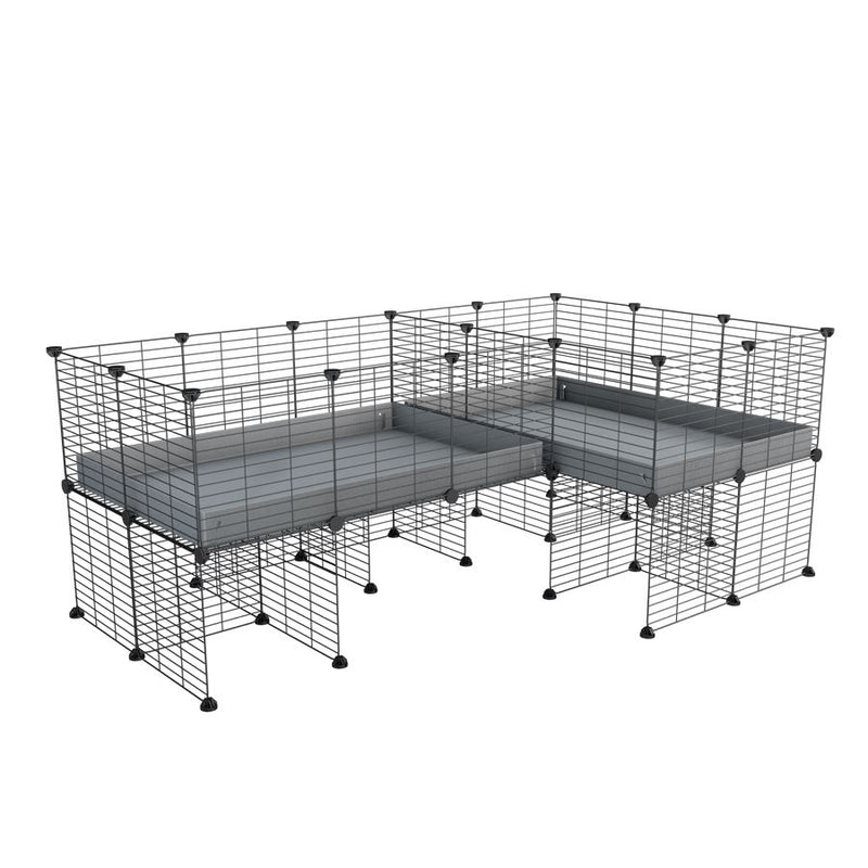 A 6x2 L-shape C&C cage with divider and stand for guinea pig fighting or quarantine with grey coroplast from brand kavee