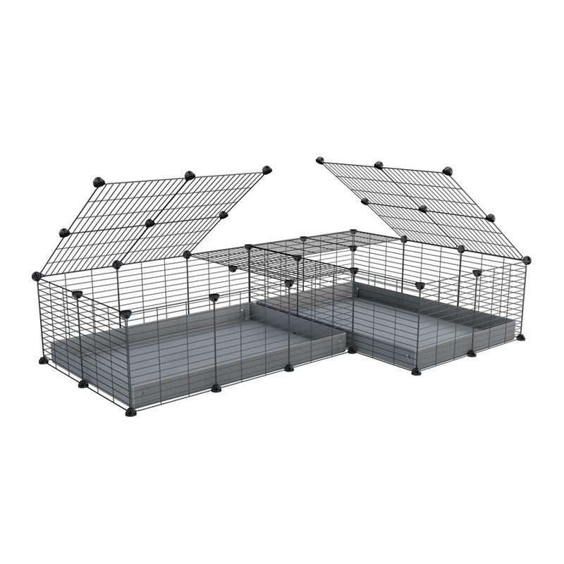 A 6x2 L-shape C&C cage with lid divider for guinea pig fighting or quarantine with grey coroplast from brand kavee