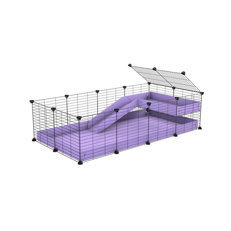 a 4x2 C&C guinea pig cage with a loft and a ramp purple lilac pastel coroplast sheet and baby bars by kavee
