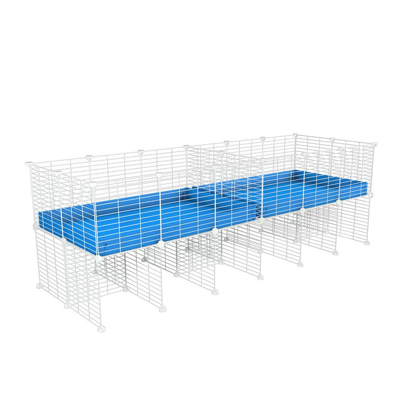 A 6x2 white C&C cage with divider and stand for guinea pig fighting or quarantine with blue coroplast from brand kavee