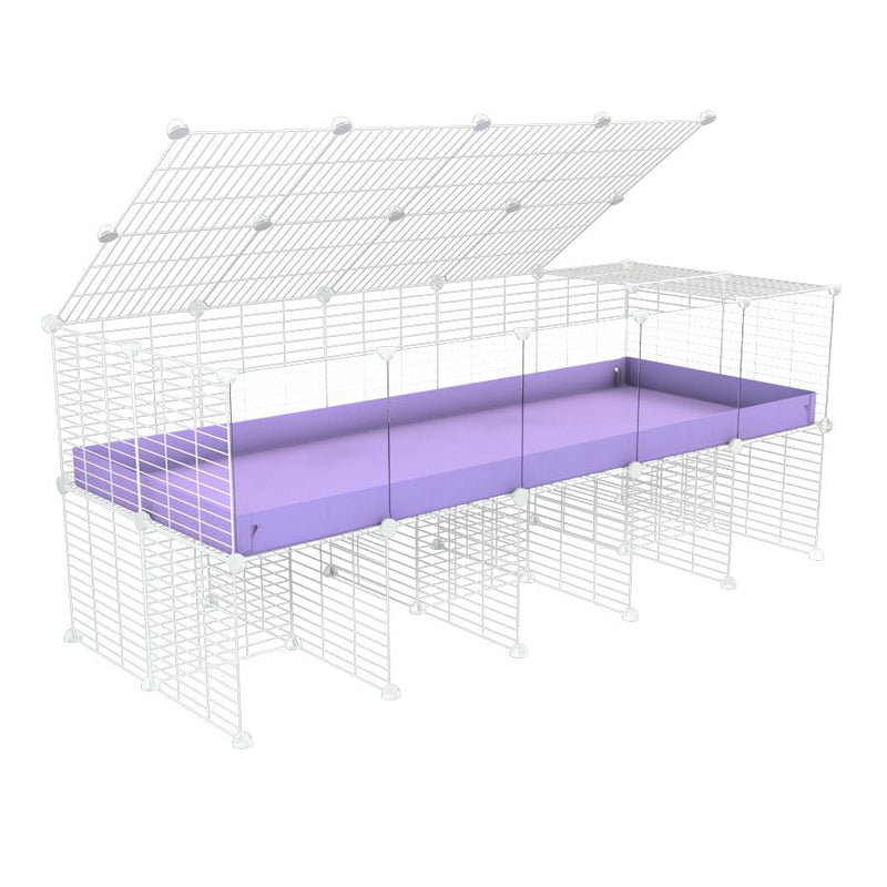 a 5x2 C&C cage with clear transparent perspex acrylic windows  for guinea pigs with a stand and a top purple lilac pastel plastic safe white grids by kavee