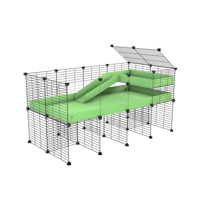 a 4x2 CC guinea pig cage with clear transparent plexiglass acrylic panels  with stand loft ramp small mesh grids green pastel pistachio corroplast by brand kavee