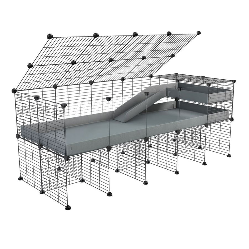 A 2x5 C and C guinea pig cage with clear transparent plexiglass acrylic panels  with stand loft ramp lid small size meshing safe grids grey correx sold in UK