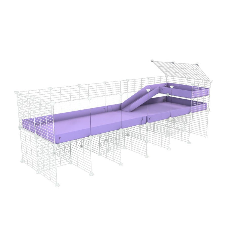 a 6x2 CC guinea pig cage with clear transparent plexiglass acrylic panels  with stand loft ramp small mesh white grids purple lilac pastel corroplast by brand kavee