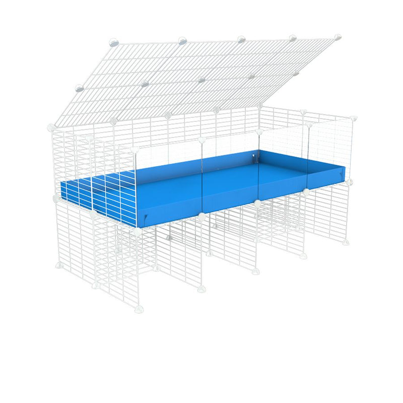 a 4x2 C&C cage with clear transparent perspex acrylic windows  for guinea pigs with a stand and a top blue plastic safe white c and c grids by kavee