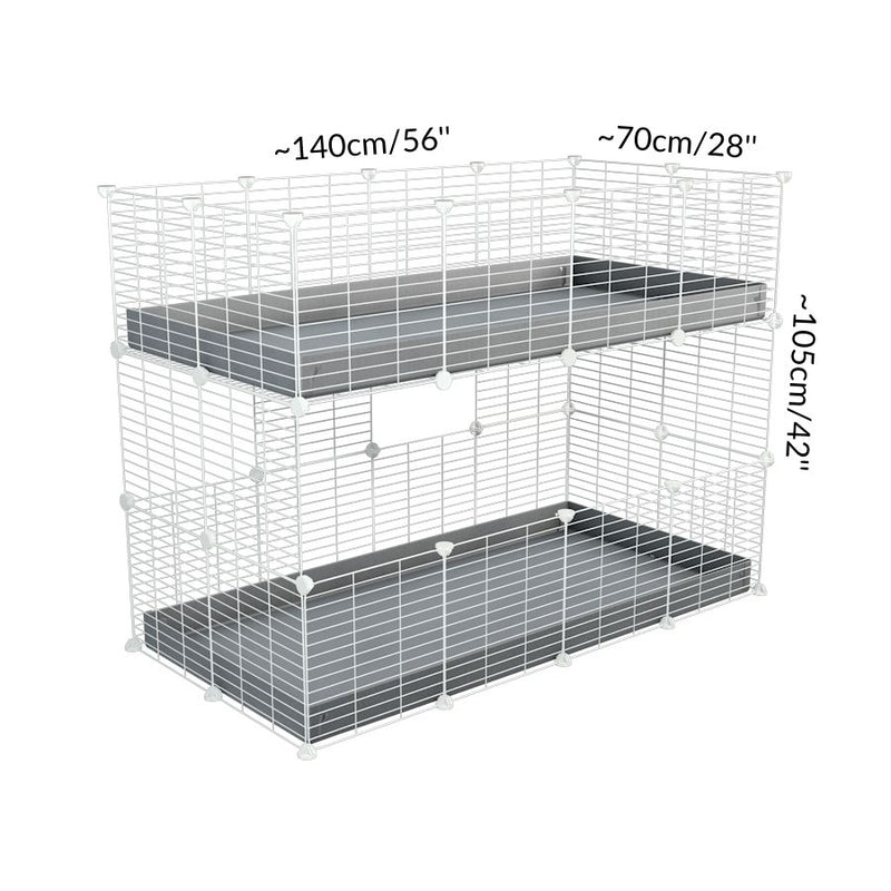 Size of A 4x2 double stacked c and c guinea pig cage with two stories blue coroplast safe size white grids by brand kavee