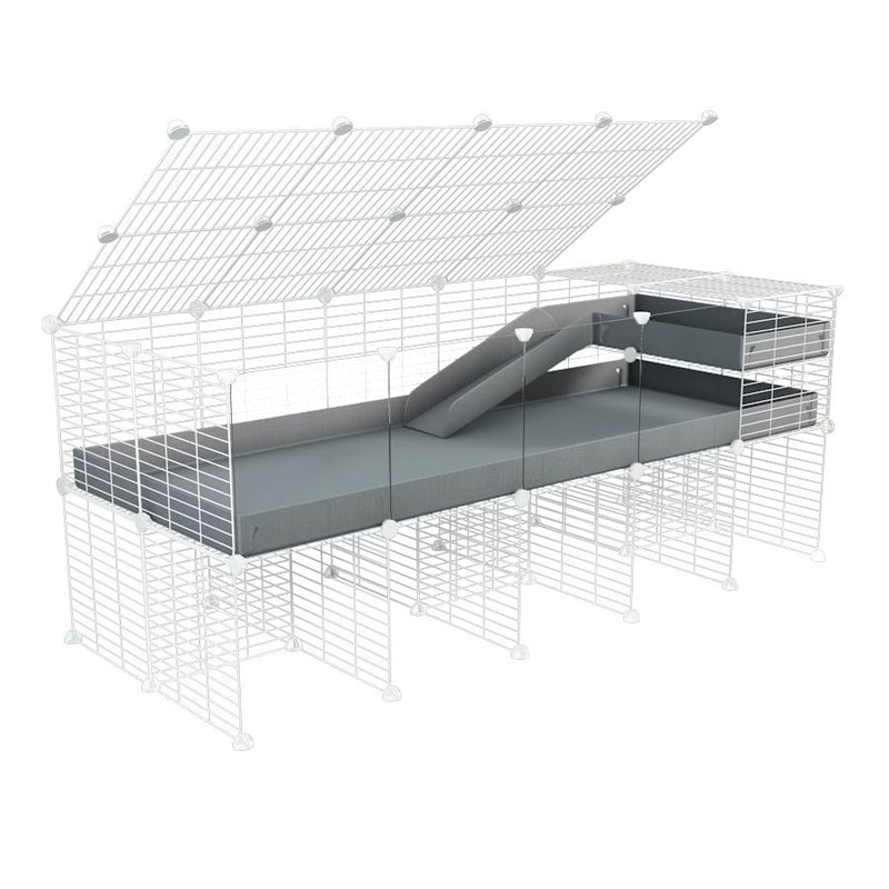 A 2x5 C and C guinea pig cage with clear transparent plexiglass acrylic panels  with stand loft ramp lid small size meshing safe white C&C grids grey correx sold in UK