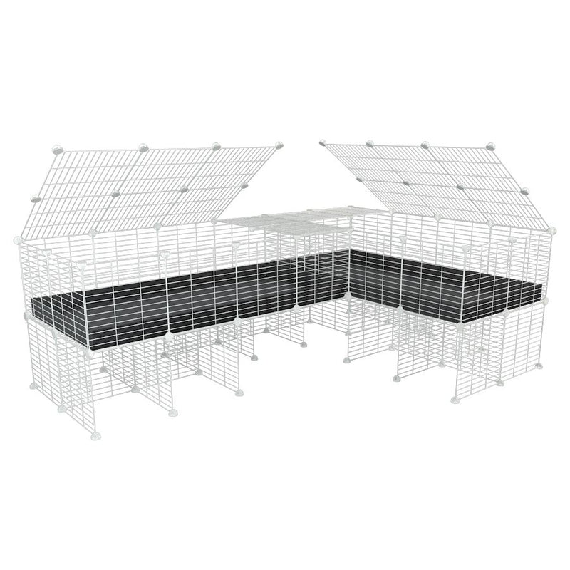 A 8x2 L-shape white C&C cage with lid divider stand for guinea pig fighting or quarantine with black coroplast from brand kavee