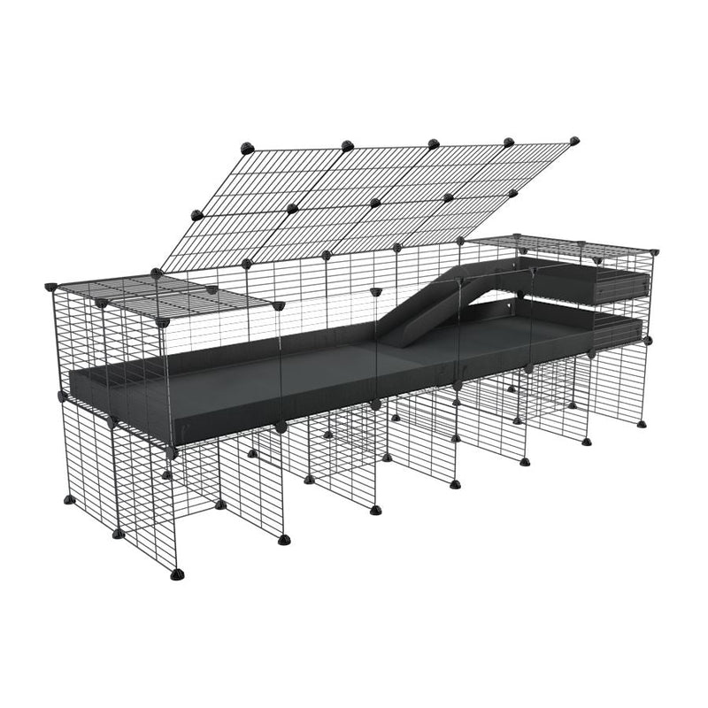 A 2x6 C and C guinea pig cage with clear transparent plexiglass acrylic panels  with stand loft ramp lid small size meshing safe grids black correx sold in UK