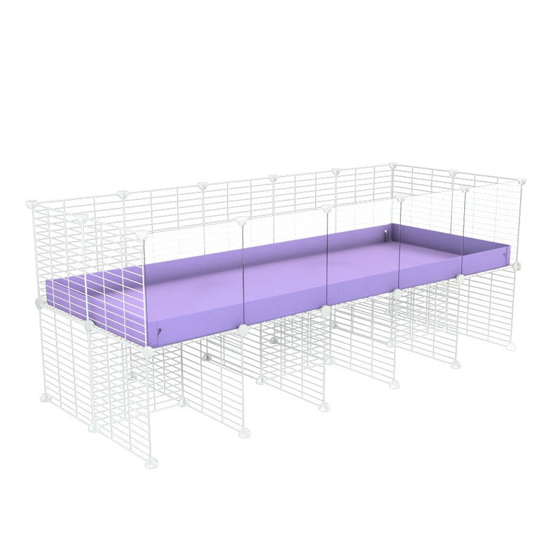 a 5x2 CC cage with clear transparent plexiglass acrylic panels  for guinea pigs with a stand purple lilac pastel correx and white CC grids sold in UK by kavee