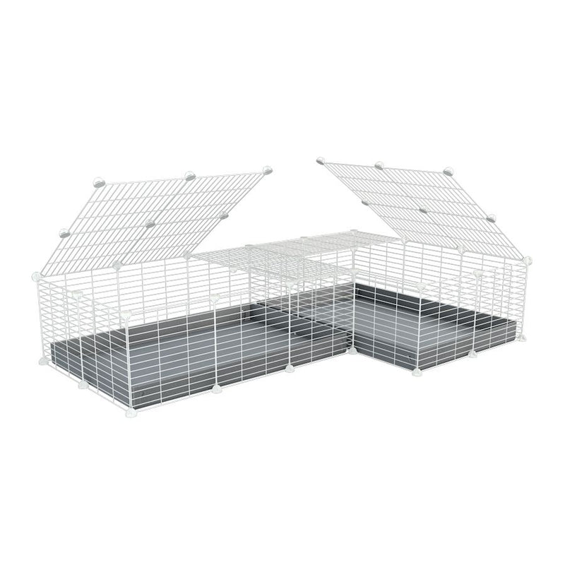 A 6x2 L-shape white C&C cage with lid divider for guinea pig fighting or quarantine with grey coroplast from brand kavee