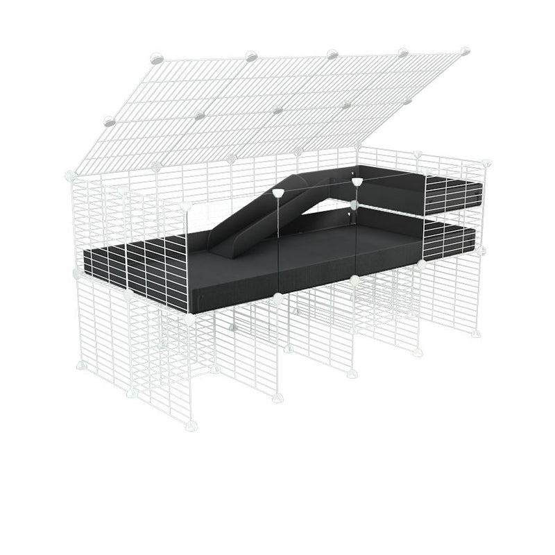 A 2x4 C and C guinea pig cage with clear transparent plexiglass acrylic panels  with stand loft ramp lid small size meshing safe white grids black correx sold in UK