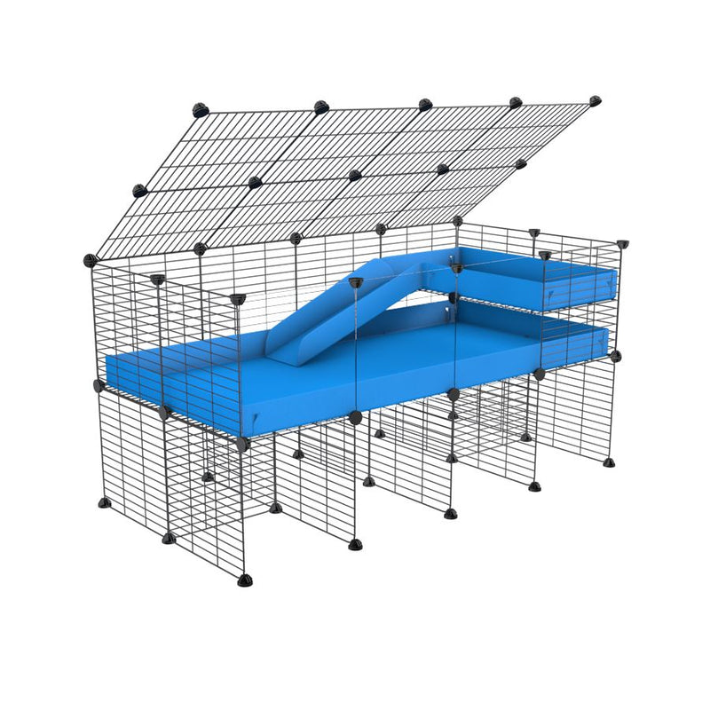 A 2x4 C and C guinea pig cage with clear transparent plexiglass acrylic panels  with stand loft ramp lid small size meshing safe grids blue correx sold in UK