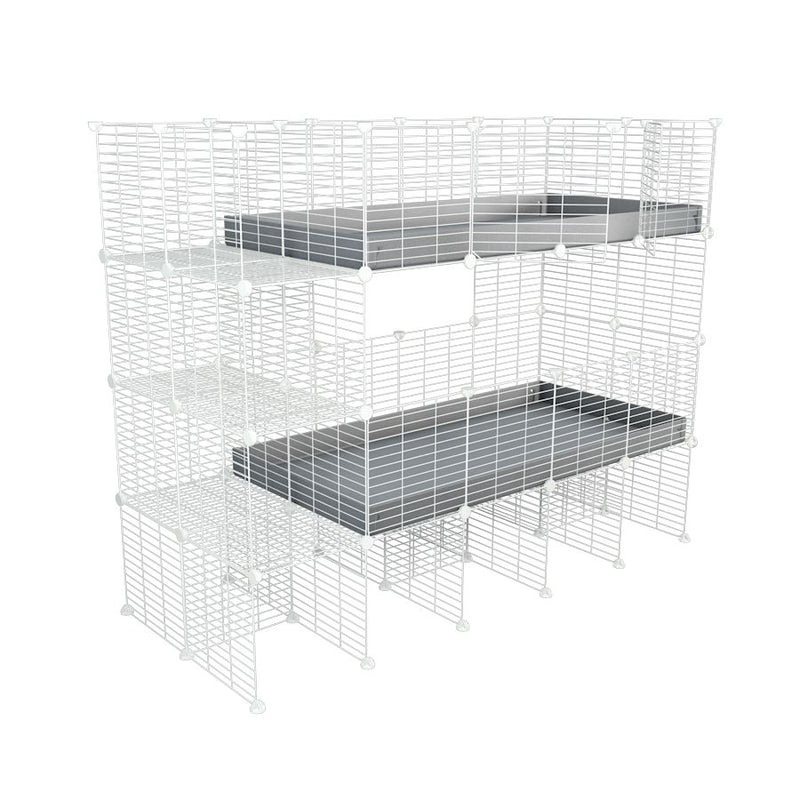 A two tier white 4x2 c&c cage with Stand and side storage for guinea pigs with two levels grey correx baby safe grids by brand kavee in the uk