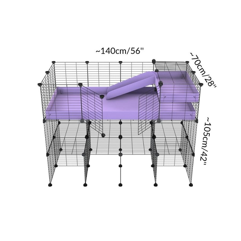 Dimension for A 4x2 kavee purple C and C guinea pig cage with three levels a loft a ramp made of small size hole safe grids