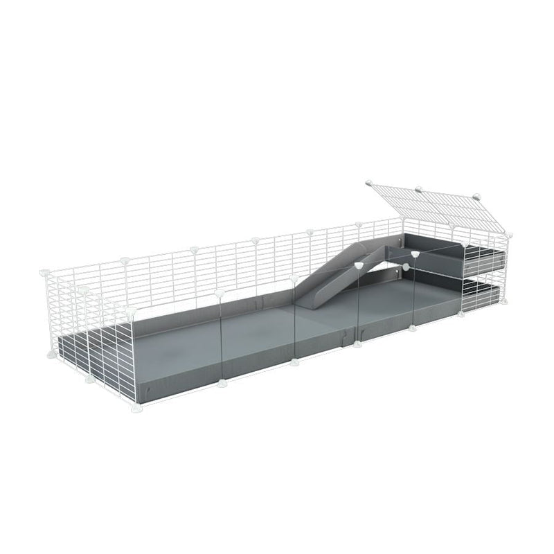 a 6x2 C&C guinea pig cage with clear transparent plexiglass acrylic panels  with a loft and a ramp grey coroplast sheet and baby bars by kavee