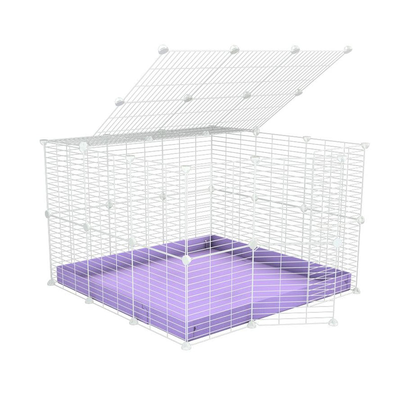 A 3x3 C and C rabbit cage with a top and safe small size hole baby proof white CC grids and purple coroplast by kavee UK