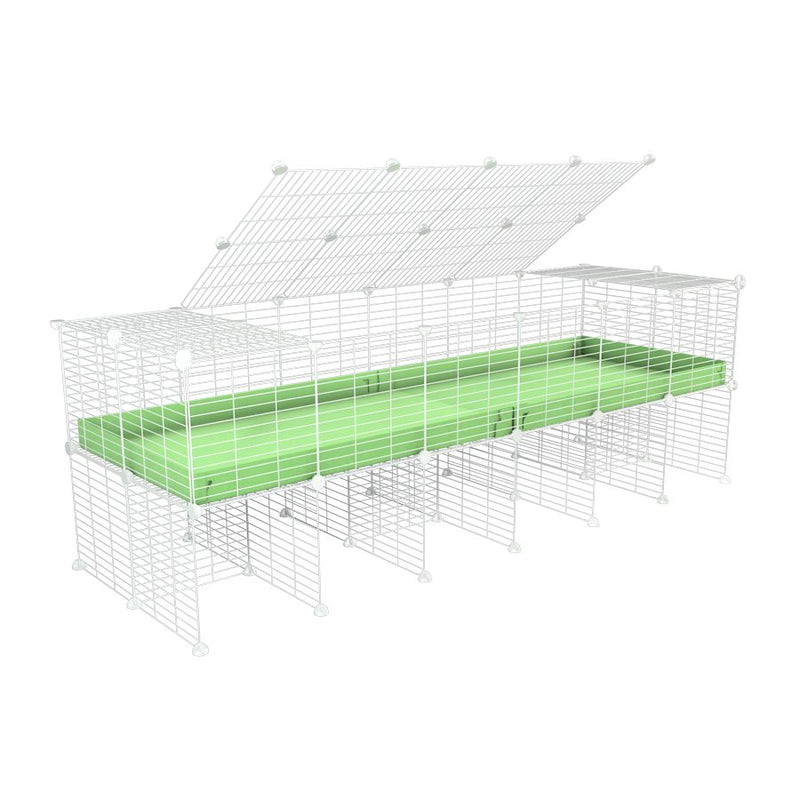 a 6x2 C&C cage for guinea pigs with a stand and a top green pastel pistachio plastic safe white grids by kavee