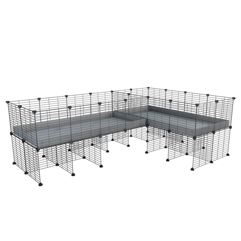 A 8x2 L-shape C&C cage with divider and stand for guinea pig fighting or quarantine with grey coroplast from brand kavee