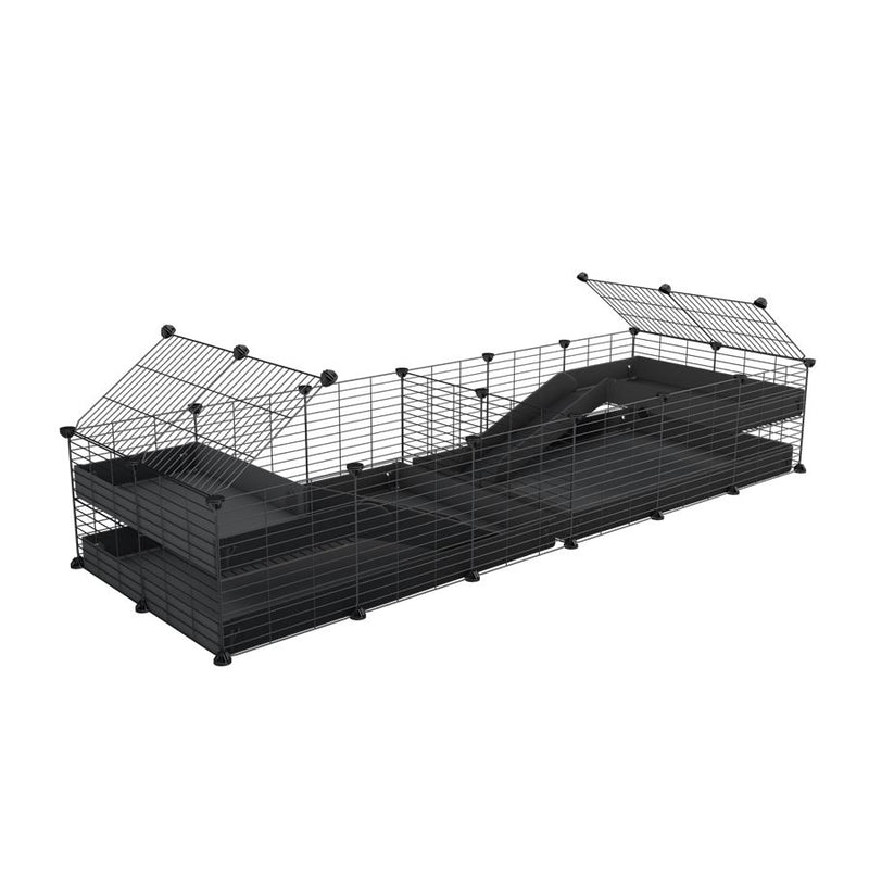 A 6x2 C&C cage with divider and loft ramp for guinea pig fighting or quarantine with black coroplast from brand kavee