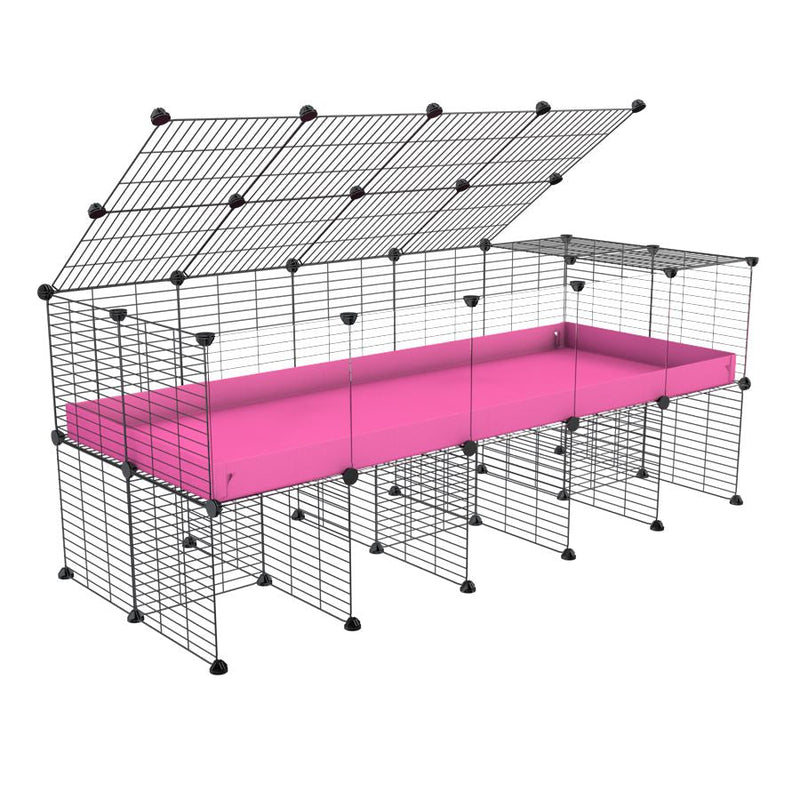 a 5x2 C&C cage with clear transparent perspex acrylic windows  for guinea pigs with a stand and a top pink plastic safe grids by kavee