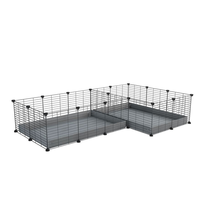 A 6x2 L-shape C&C cage with divider for guinea pig fighting or quarantine with grey correx from brand kavee