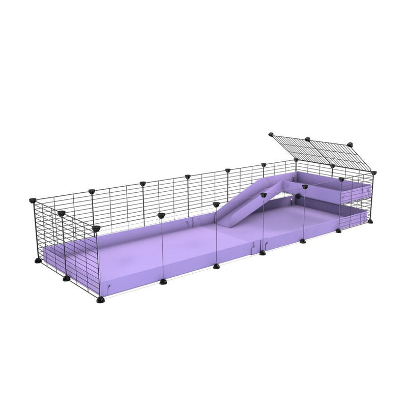 a 6x2 C&C guinea pig cage with clear transparent plexiglass acrylic panels  with a loft and a ramp purple lilac pastel coroplast sheet and baby bars by kavee