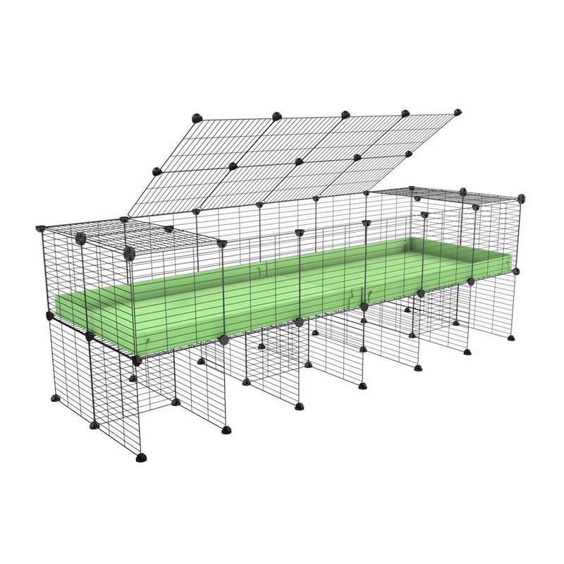 a 6x2 C&C cage for guinea pigs with a stand and a top green pastel pistachio plastic safe grids by kavee