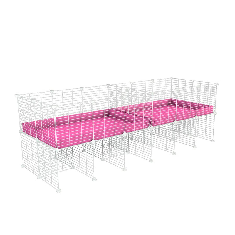 A 6x2 white C&C cage with divider and stand for guinea pig fighting or quarantine with pink coroplast from brand kavee