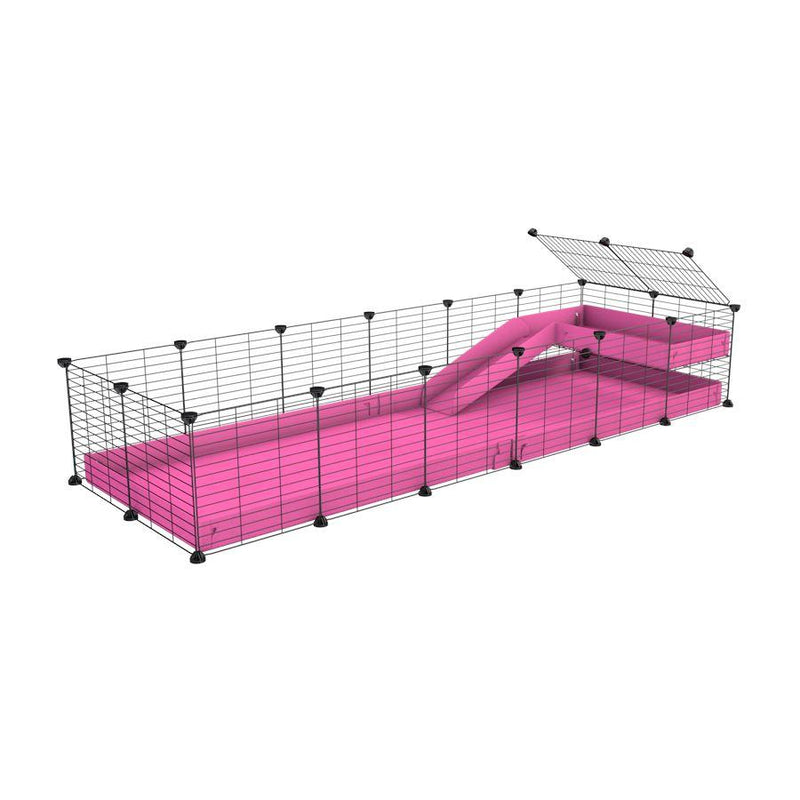 a 6x2 C&C guinea pig cage with a loft and a ramp pink coroplast sheet and baby bars by kavee