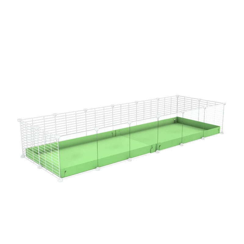 A cheap 6x2 C&C cage with clear transparent perspex acrylic windows  for guinea pig with green pastel pistachio coroplast and baby proof white grids from brand kavee
