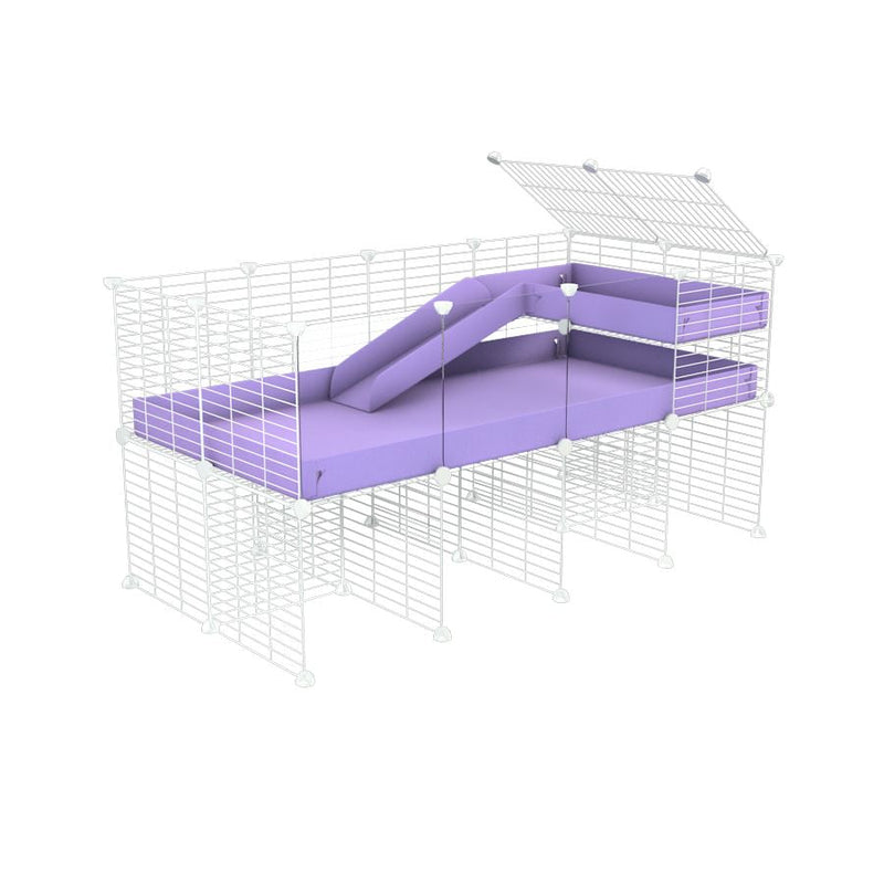 a 4x2 CC guinea pig cage with clear transparent plexiglass acrylic panels  with stand loft ramp small mesh white C and C grids purple lilac pastel corroplast by brand kavee