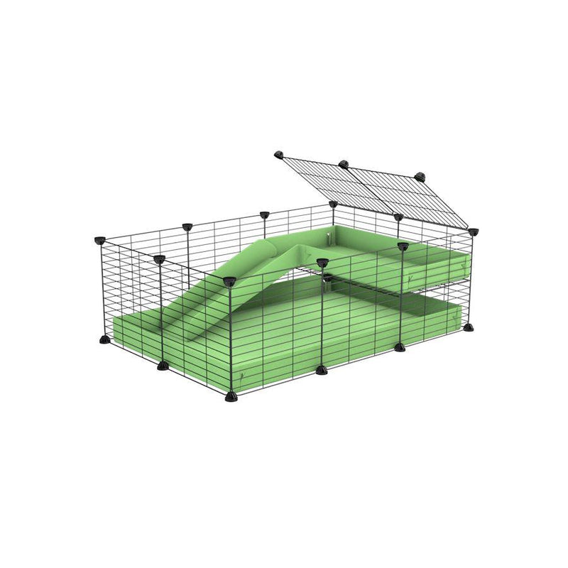 a 3x2 C&C guinea pig cage with a loft and a ramp green pastel pistachio coroplast sheet and baby bars by kavee