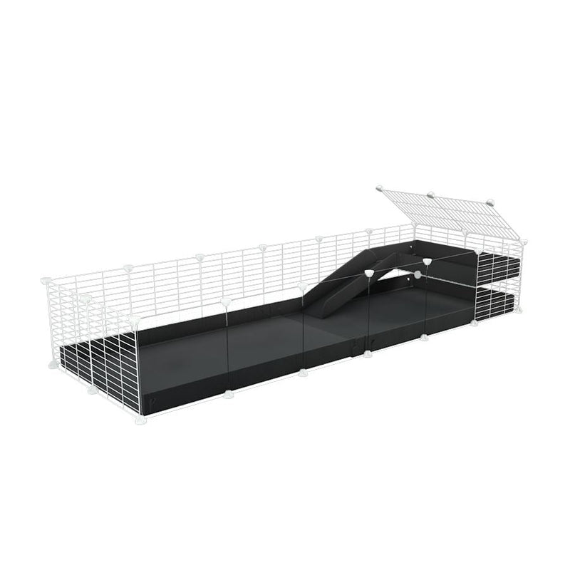 a 6x2 C&C guinea pig cage with clear transparent plexiglass acrylic panels  with a loft and a ramp black coroplast sheet and baby bars by kavee
