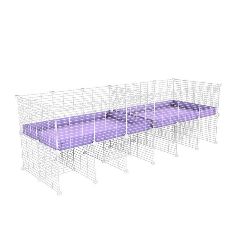 A 6x2 white C&C cage with divider and stand for guinea pig fighting or quarantine with lilac coroplast from brand kavee